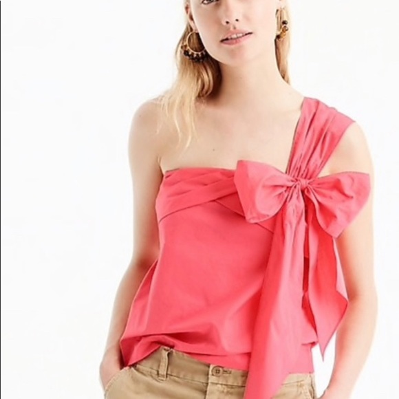 J. Crew Tops - J. Crew Coral Pink One Shoulder Bow Top Blouse 6